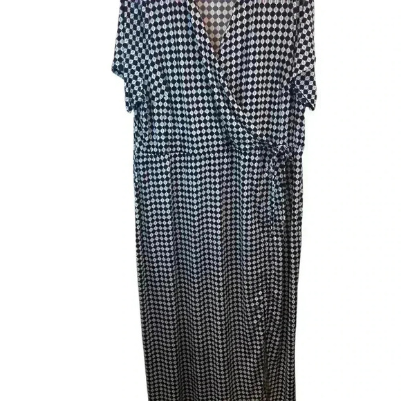 Lane Bryant Sz 22/24 Turquoise Blue and Black Maxi Dress Faux Wrap Front Slit - Picture 1 of 6